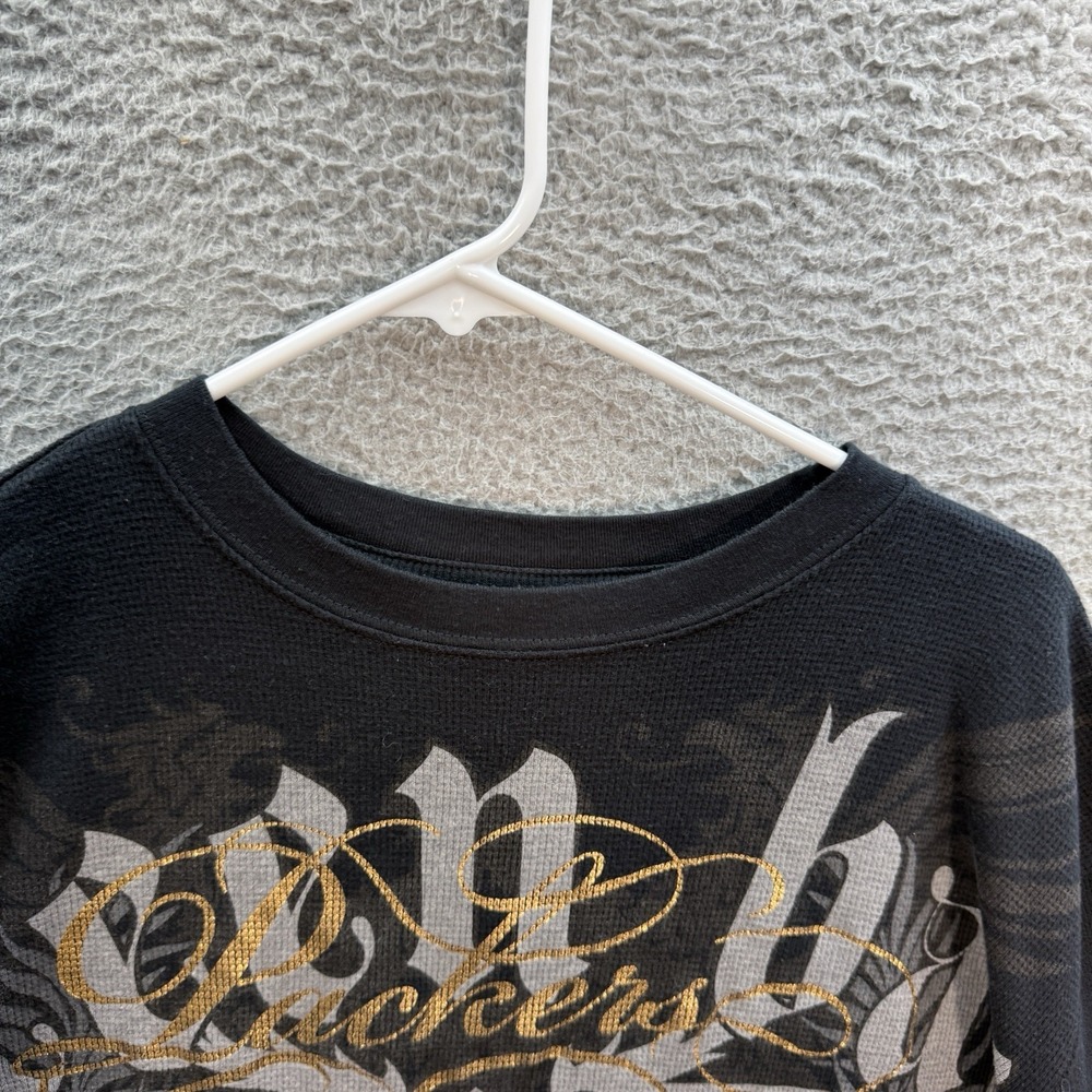 Green Bay Packers Shirt Adult Extra Large Black Waffle Knit Thermal Football Y2K - Picture 9 of 10